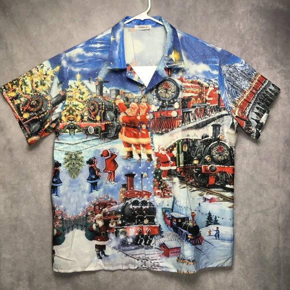 Hawalili Other - Hawalili Men Christmas Hawaiian Shirt 2XL Short Sleeve Button Up Santa Polyester